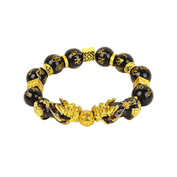 Men Lucky Black Pixiu Gold Obsidian Bracelet