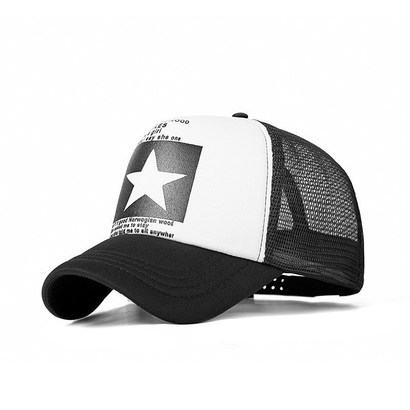 Five-pointed Star Print Mesh Cap Men's European and American Hip-hop Truck Hat Sun Visor Mesh Cap