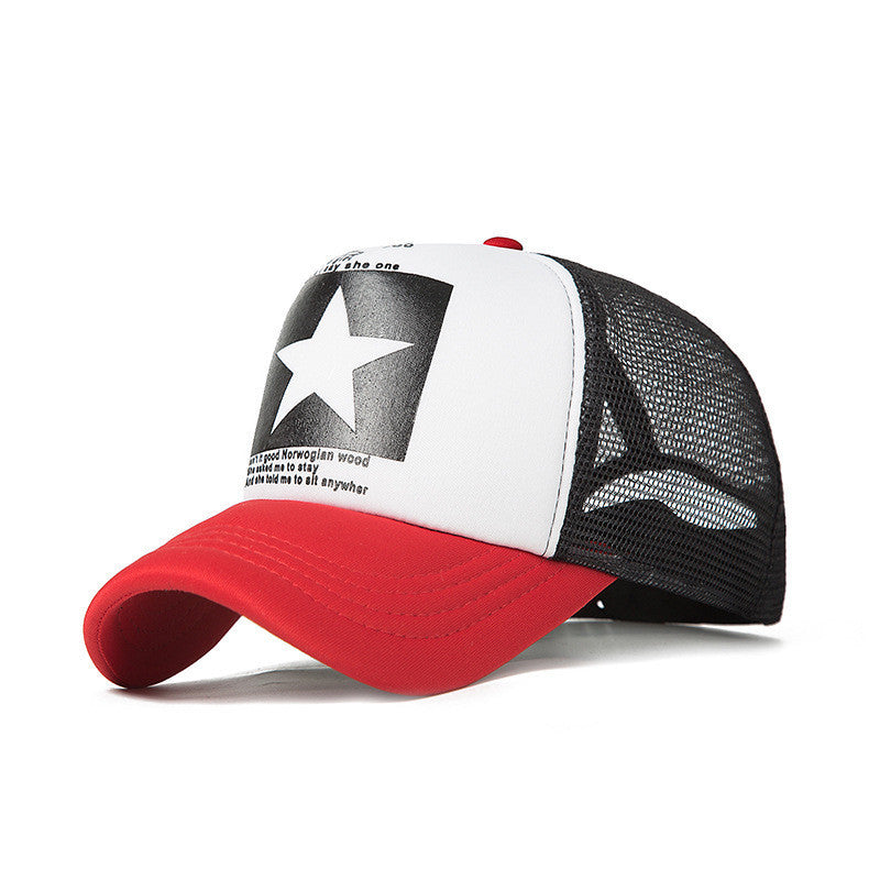 Five-pointed Star Print Mesh Cap Men's European and American Hip-hop Truck Hat Sun Visor Mesh Cap