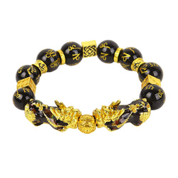 Men Lucky Black Pixiu Gold Obsidian Bracelet