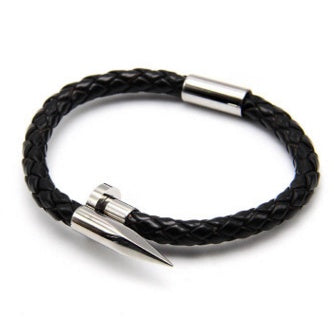 Men' Stainless Steel Nail Braid Bracelet With Magnetic Buckle