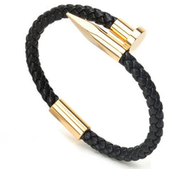 Men' Stainless Steel Nail Braid Bracelet With Magnetic Buckle