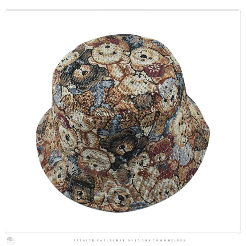 Cute Bear Jacquard Flat Bucket Hat Children Summer Fashion All-matching Sun-proof Bucket Hat