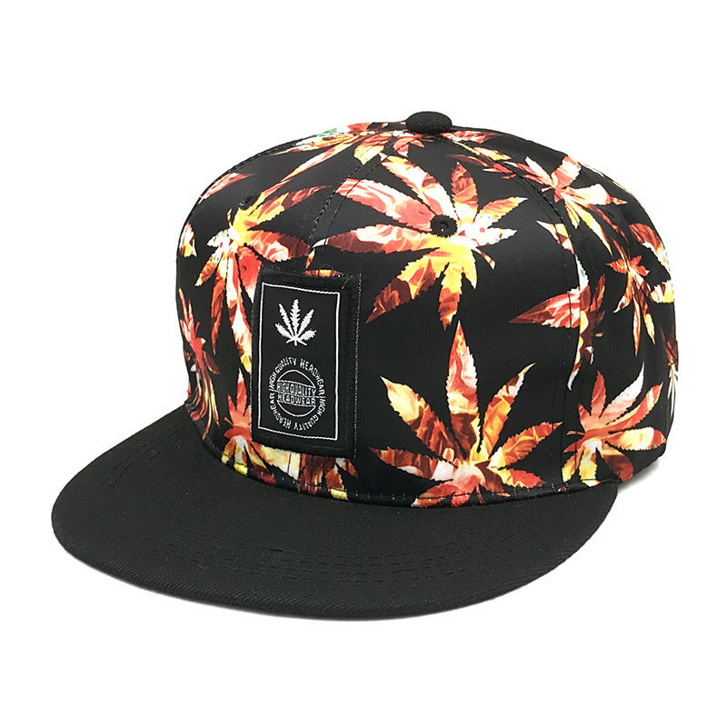 Maple Leaf Floral Fabric Embroidery Hundred Matching Couples Go Out Hip Hop Baseball Cap