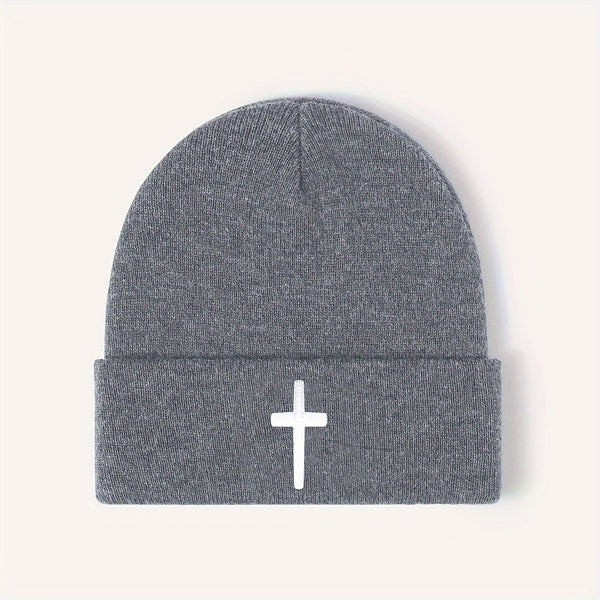 All-match Embroidered Cross Acrylic Knitted Cap Outdoor Keep Warm